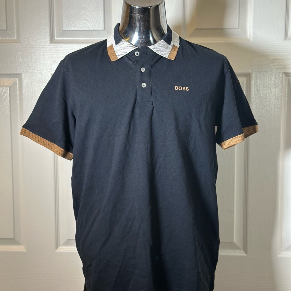 Boss Black and Tan Polo Shirt Classic Design